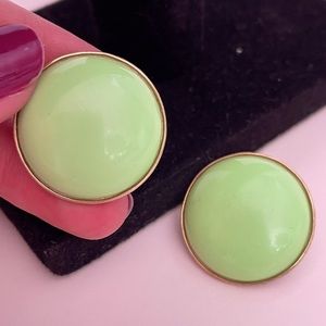 Vintage 50’s CROWN TRIFARI Mid Century Modern Mod Spring Green Button Earrings